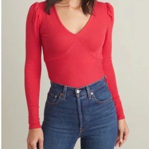 Marine Layer Lexi Rib Puff Sleeve Top in Barberry Pink